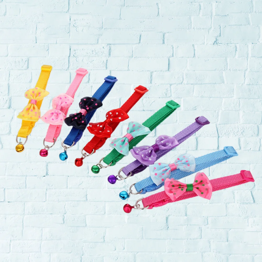 

8Pcs Bowknot Bell Pet Collar Mixed Color Adjustable Cloth Material Lovely Stylish Neck Ring for Cats Dogs Pet Dog Collar