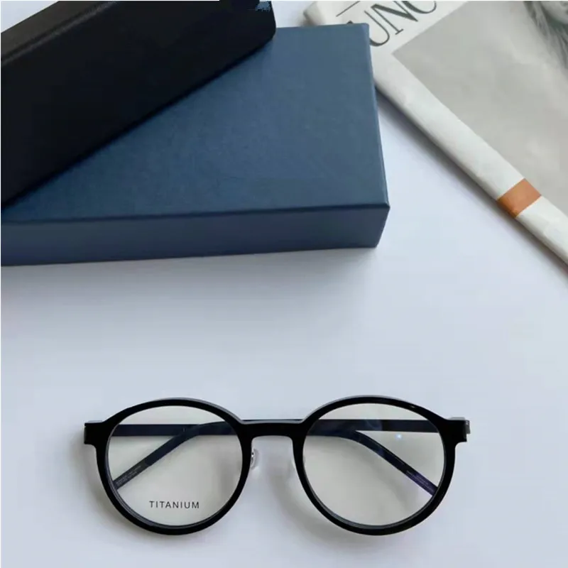 Denmark Brand Retro Round Titanium Acetate Glasses Frame Ultralight Men Women Prescription Eyeglasses Screwless Spectacles 1827