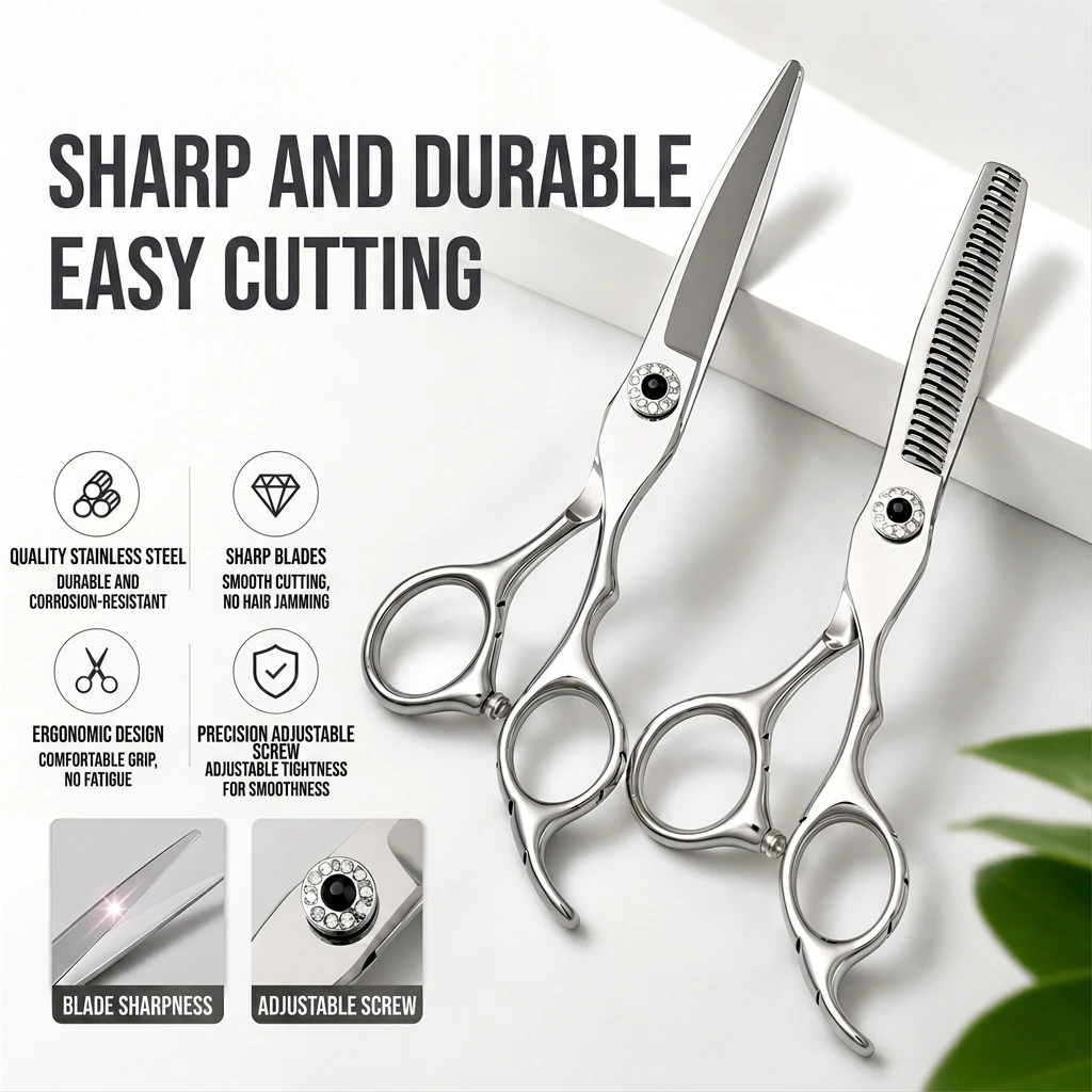 Sharp Hair Cutting Shears Precision Barber Scissors Adjustable Screw Ergonomic Design Silver Metal Hairdresser Scissor Salon9009