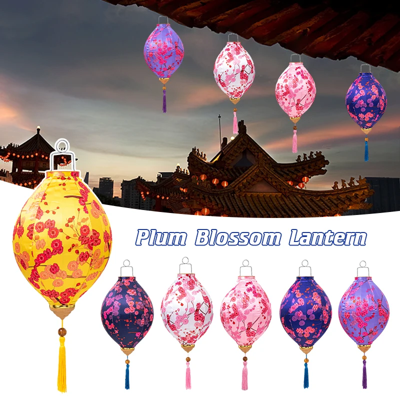 

12/14 Inch Oriental Style Vietnam Palace Lantern Retro Floral Pattern Satin Silk Lantern Festival Chinese New Year Decor Lantern