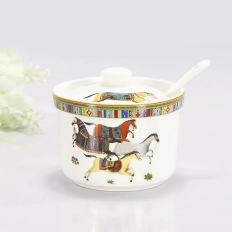Kitchen Ceramic Spice Jar Horse Seasoning Pot Salt Sugar Pots Coffee Cup