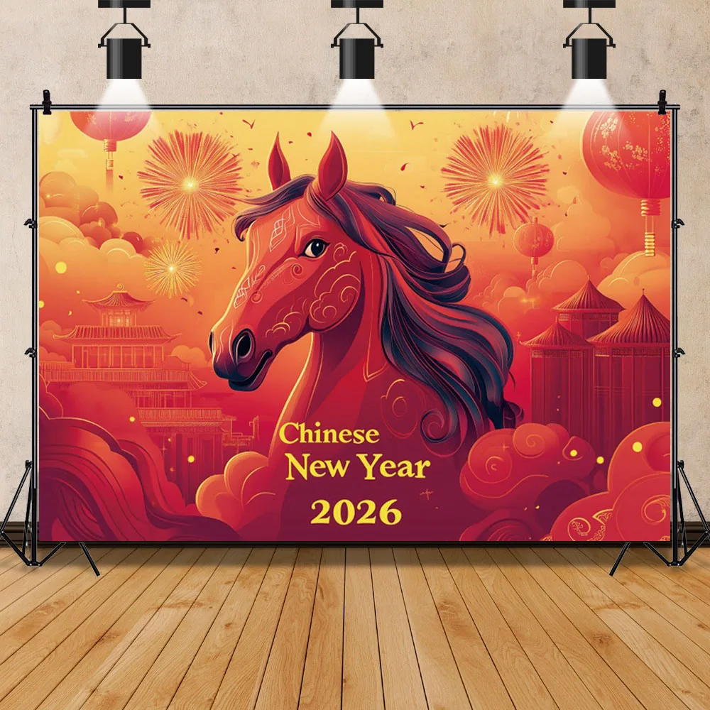 السنة الصينية الجديدة 2026 خلفية التصوير النمط الصيني السنة الجديدة زهرة حمراء الحصان فانوس ليلة رأس السنة الصينية خلفية الصورة #3