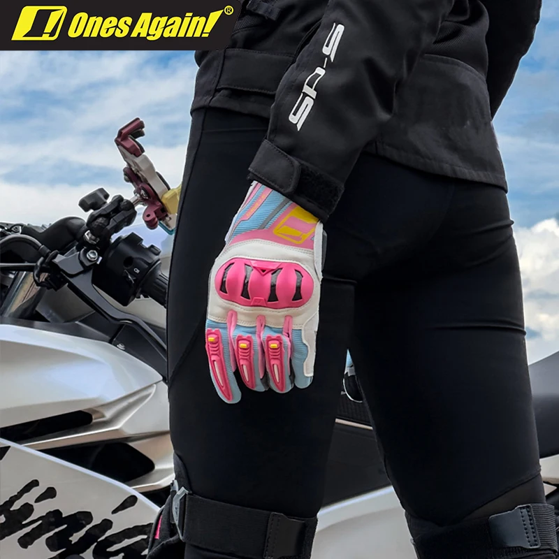 Ones Again Women's Breathable TPU Carbon Fiber Shell Motorcycle Gloves Full Finger Moto Motorbike Racing Protective Gear