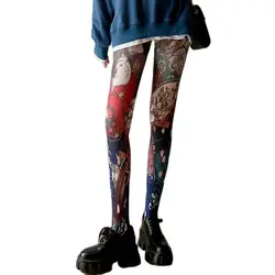 Individualistic Japanese-style Painting Tights Woman Colorful Medias Socks Transparent Thin Y2K Pantyhose Party Club Stockings.