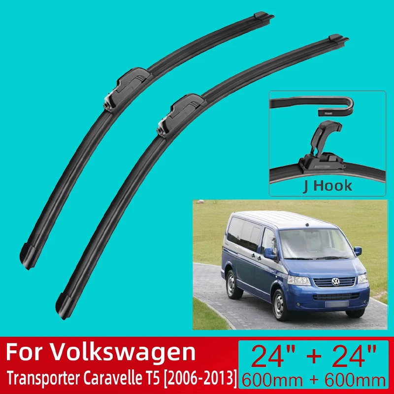 

For Volkswagen Transporter Caravelle T5 2006-2013 24"+24" Car Accessories Front Windscreen Wiper Blade Brushes Wipers U J Hook