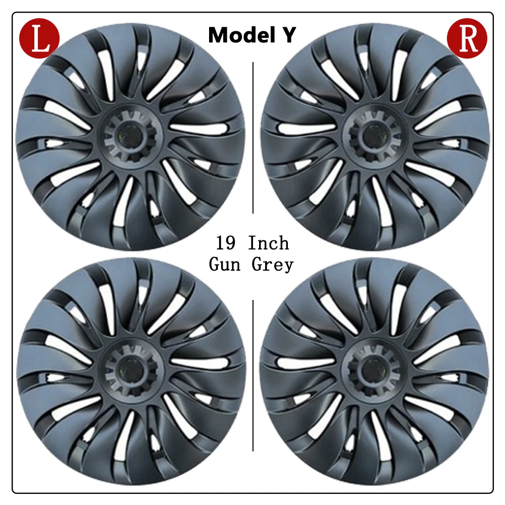 4PCS 19‘’ Car Rim Cover Hub Caps For Telsa Spare Parts Model Y 2018-2023 With ABS Material