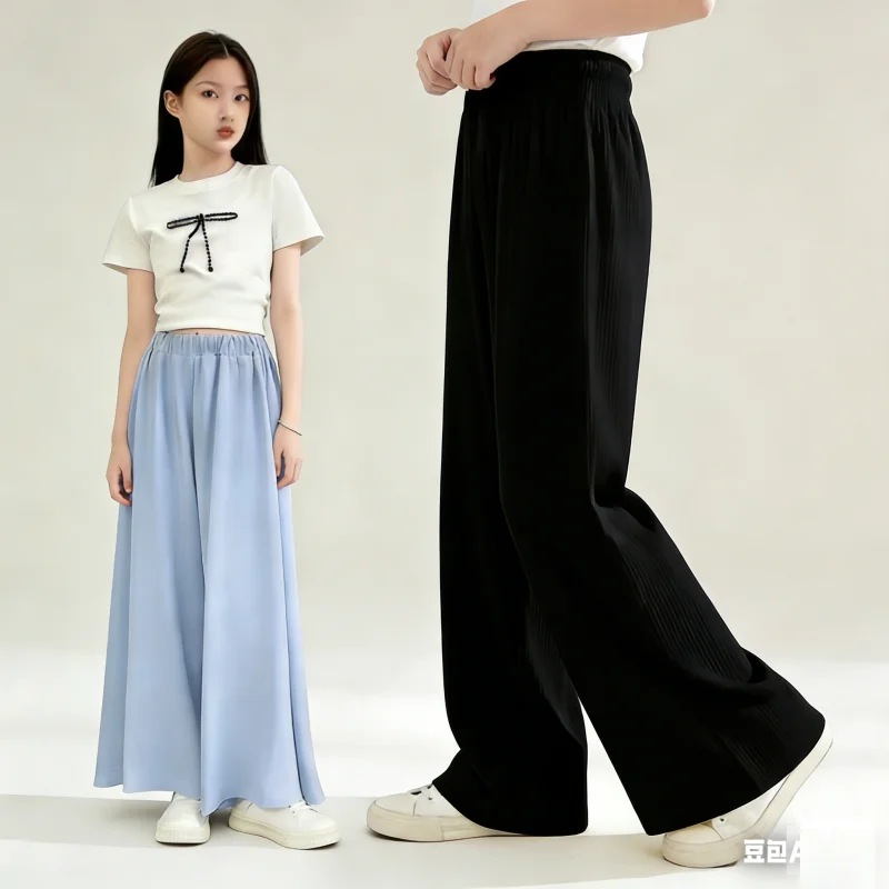 Children Wide Leg Pants Fashion 2026 Summer Kids Casual Thin Cool Cropped Trousers For Teenager Girls Clothes 6 8 10 12 14 Year