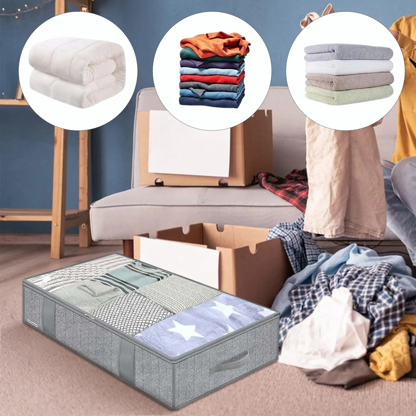 

2Pcs Under Bed Storage Bag Foldable Clothes Quilt Blankets Organizer Closet Storage Containers For Bedding Clothes Toy
