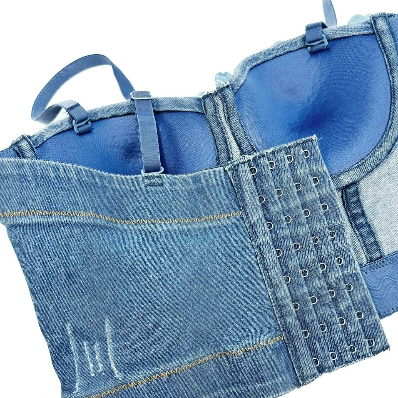 New Fashion Women's Hand-stitched Beaded Floral Embellishments High-end Sensual Sexy Top Denim Fishbone Corset 2026 Summer