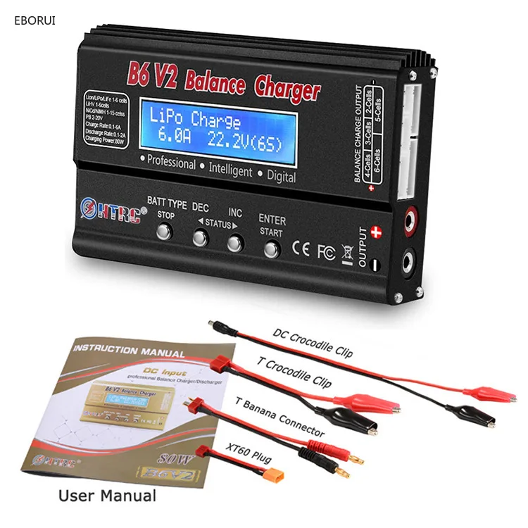 

EBORUI B6 V2 80 Вт 6A DC 1-6S балансирующее зарядное устройство разрядник для планшетов, грузовиков, литий-полимерных аккумуляторов LiHV