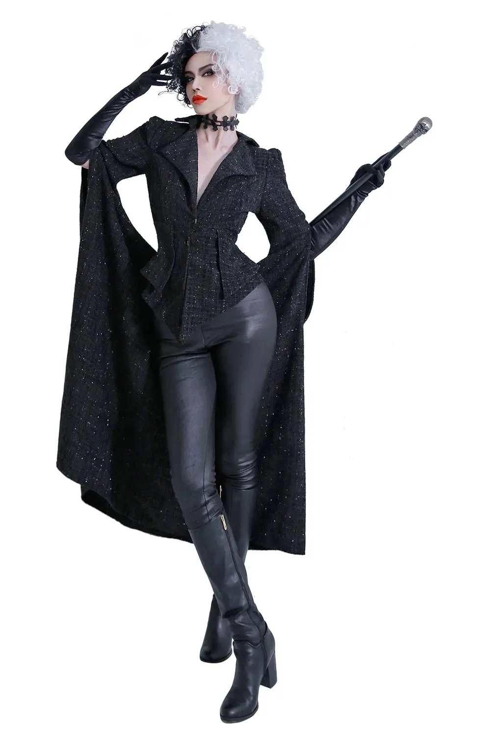 Cruella Cosplay Costume Black Coat Dress Outfits Halloween Carnival Suit