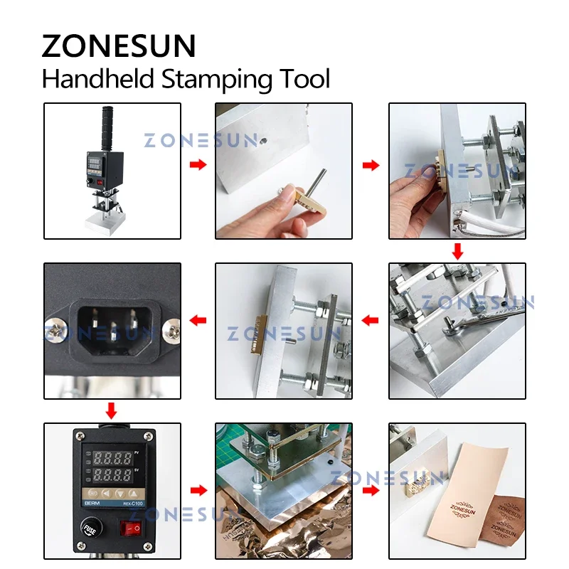 ZONESUN Handheld Hot Stamping Machine Heat Press Digital Leather Tool Paper Wood Custom Logo Foil Stamp ZS-HST1