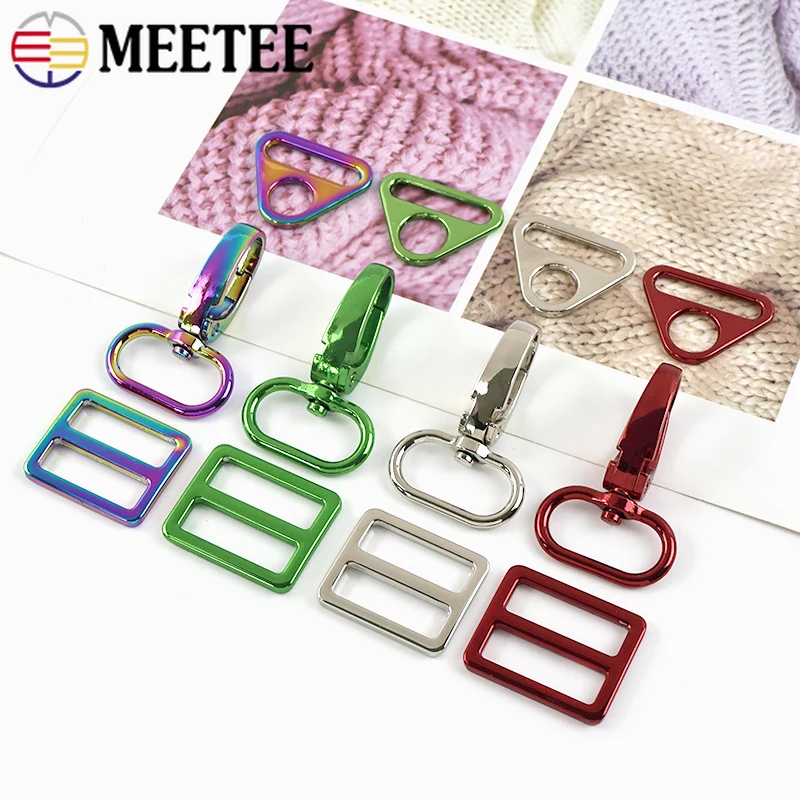 2/4Sets 25mm Metal Bag Strap Buckles Tri-Glide Slider Buckle Swivel Lobster Clasp Dog Collar Ring Hook Connect Clip Accessories