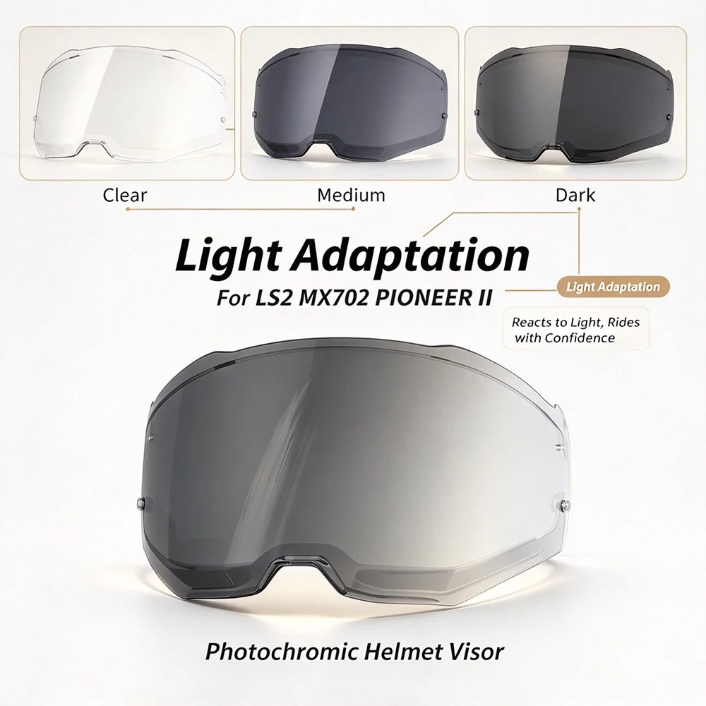 Photochromic Visor Anti-UV PC Motorcycle Helmet Visor Lens Fit For LS2 MX702 PIONEER II Helmet Windshield Shield Glasses Visor