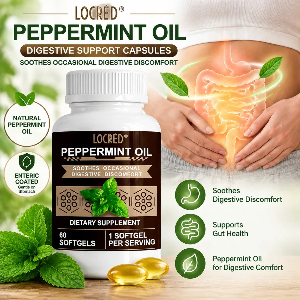 Soothes Occasional Digestive Discomfort - Peppermint Oil Capsules 0.2 mL Enteric Coated for Gut Health & Digestive Support, 60Ct
