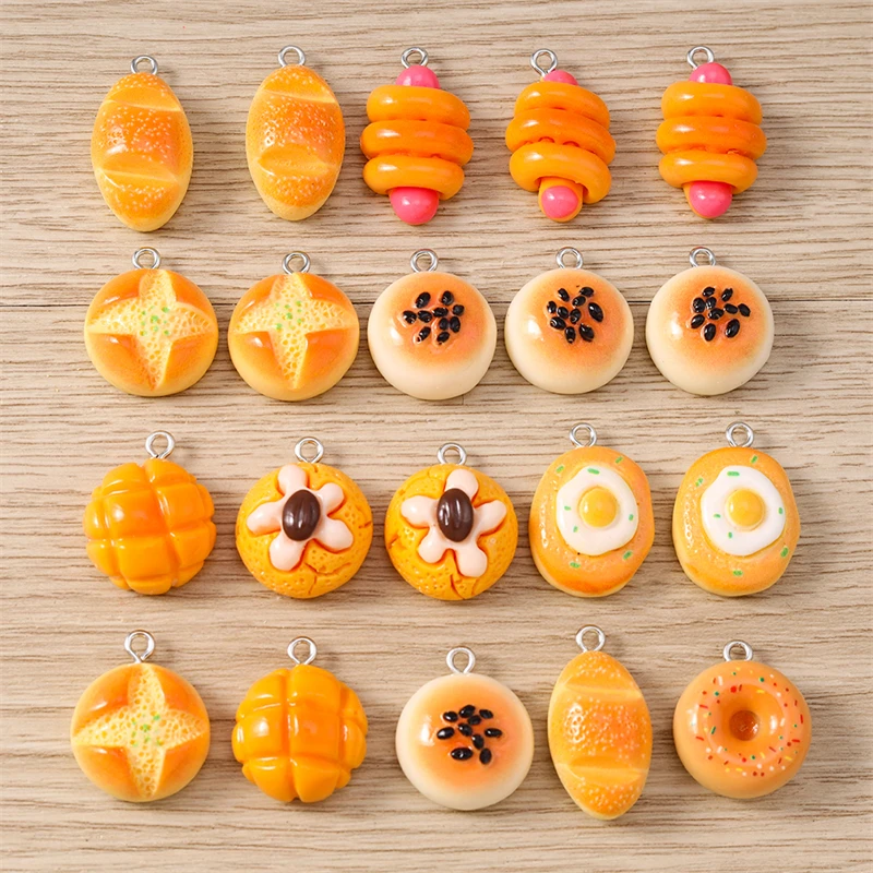 

10pcs Cute Mix Food Charms Resin Breakfast Bread Charms Pendants for Jewelry Making Earrings Necklaces Bracelets DIY Crafts Gift