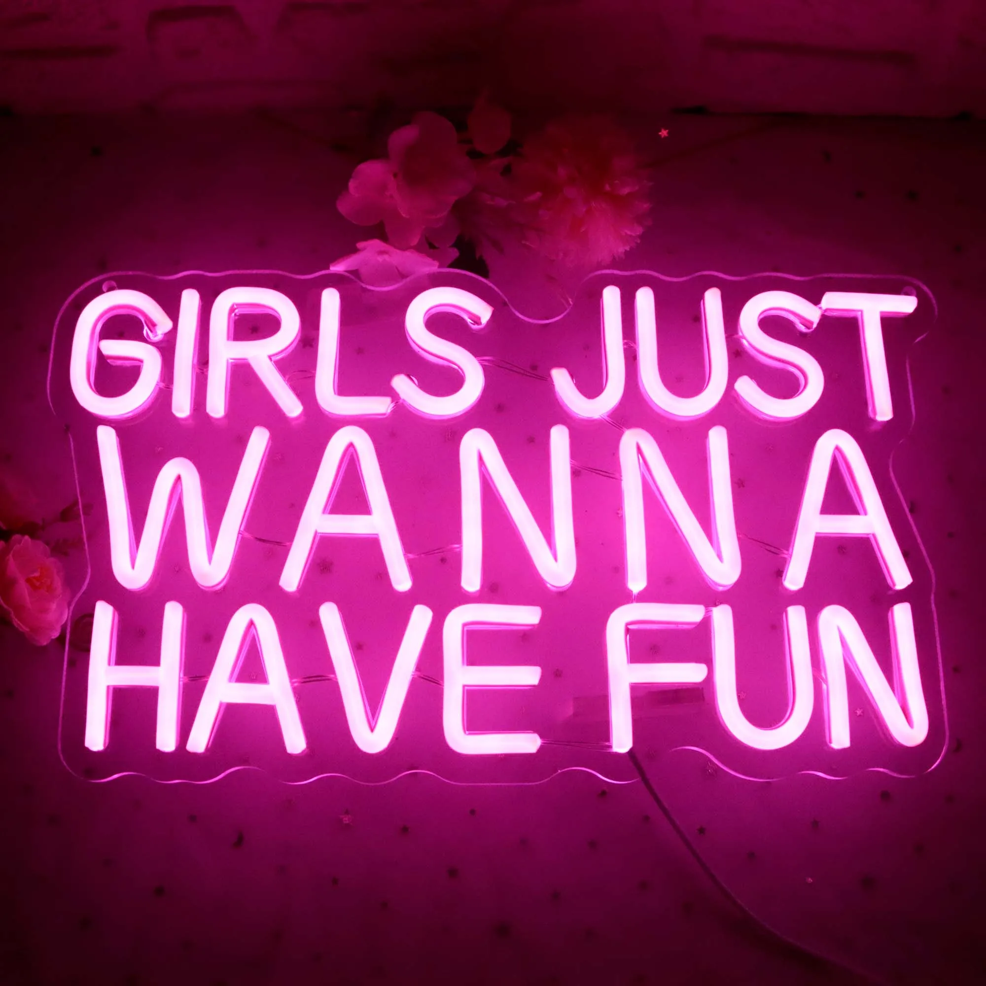 Girls Just Wanna Have Fun Neon Sign for Wall Decor Wedding Party Girl Neon Light Sign USB Powered for Teen Birthday Gift