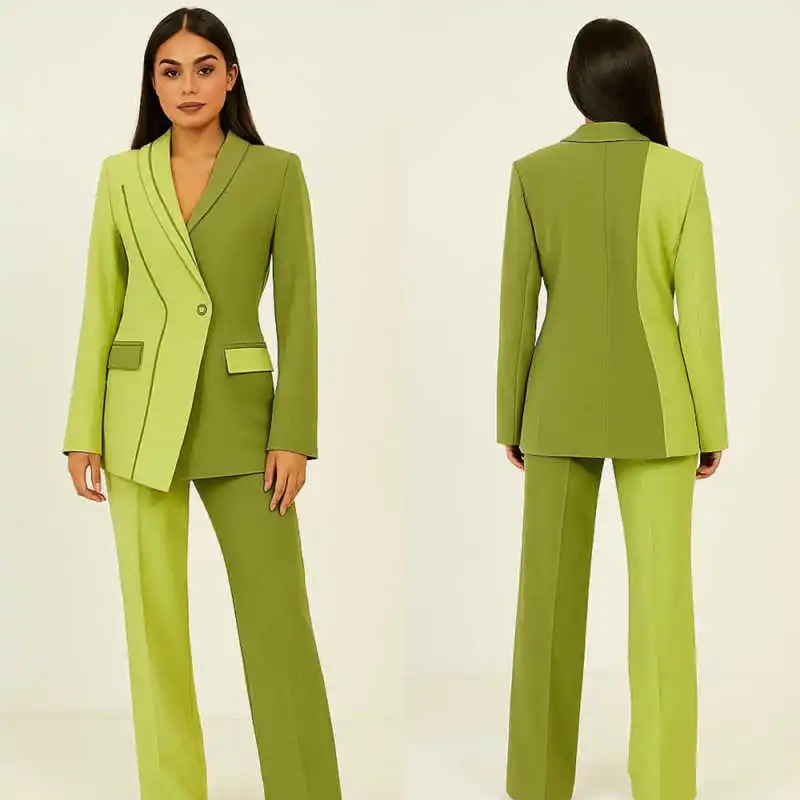 Splicing Women Suits 2 Piece Blazer Pants Shawl Lapel One Button Lady Office Work Commuting Occasion Wear Customized