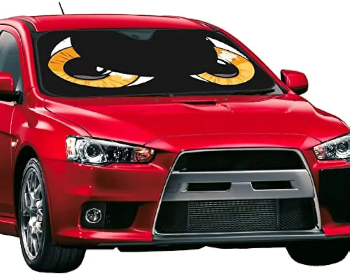 Cartoon Angry Mad Eyes Sunshade for Car Windshield Car Front Sunshade for Most Cars SUV Truck Block Uv Rays Keep Vehicle Cool