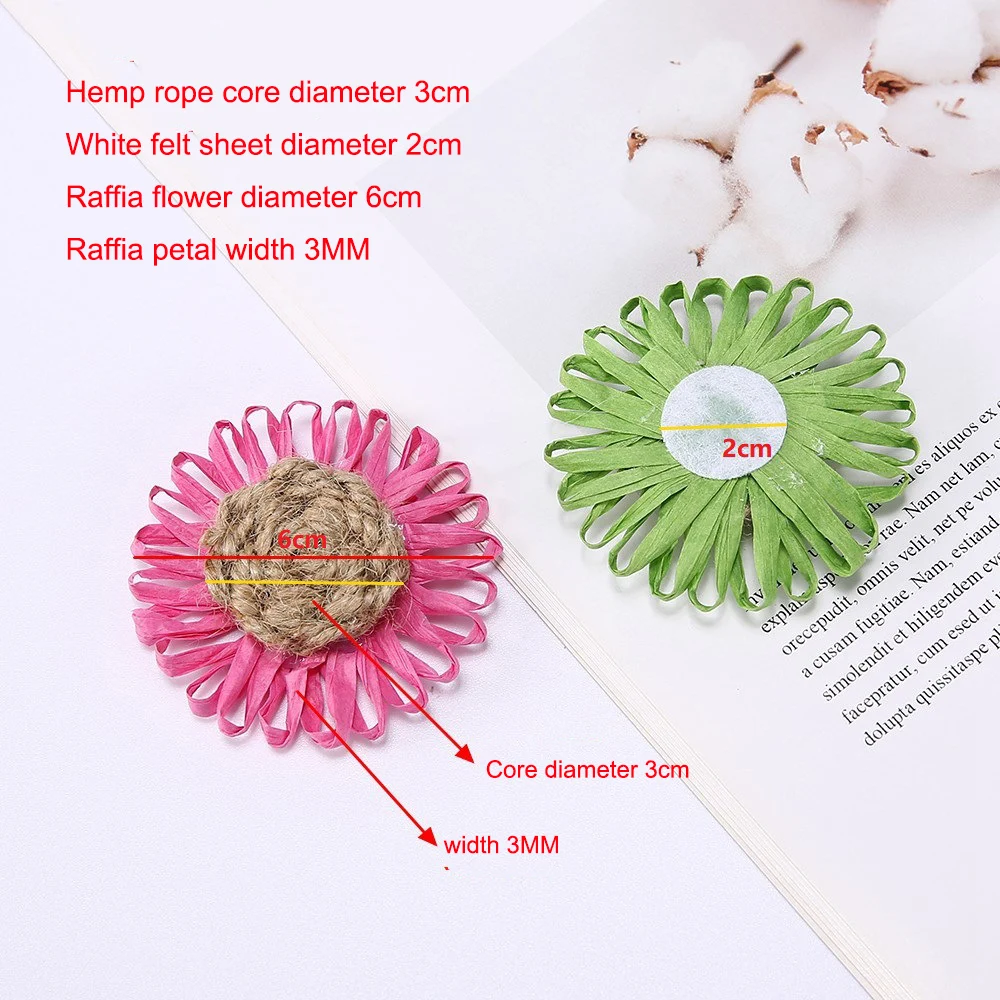 50pcs 6cm Imitation Raffia Rattan Cotton Hemp Rope Daisy Sunflower Patch with Felt Sheet DIY Dress Hat Jewelry Decoration