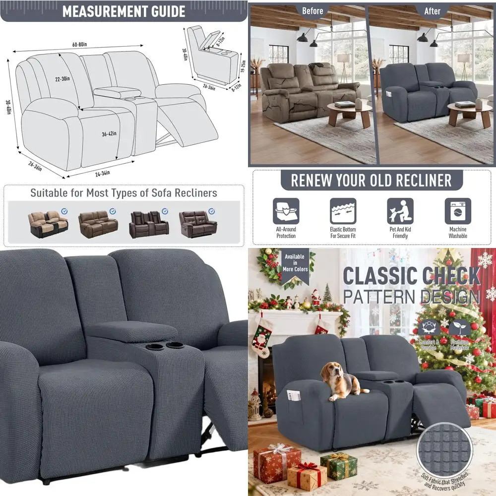 

Серый жаккардовый чехол на сиденье с откидной спинкой и средней консолью, эластичный чехол для дивана для 2-местного откидного дивана, защитная мебель