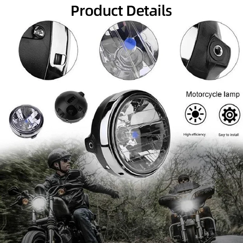 Motorcycle Round Headlight 12V Retro Front Lamp Halogen Amber For Honda CB900 CB400 CB750 CB1300 CB1100 VTR250 XJR400 ZRX400
