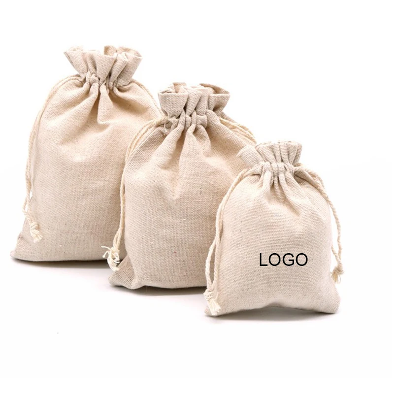 

50pcs Print Customized Personalized Coloful Logo Linen Cotton Drawstring bag Makeup Jewelry Package Jute Christmas Gift Pouches