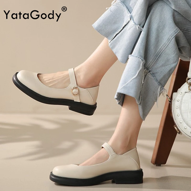 

YATAGODY Size 33-43 Women Casual Flats Loafer Thick Heel Platform Low Heels Shoes For Womens Ins 2025 Spring Girls School Daily