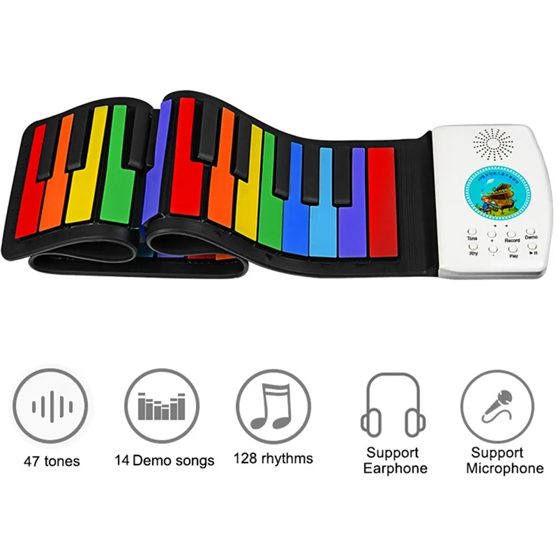 

AA88 49 -Key Electronic Hand Roll Piano Portable Keyboard Silicone Soft Piano Bluetooth Compatible Children's Gift