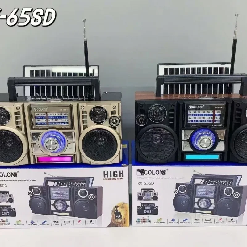 빈티지 RX-65SD 솔라 라디오 블루투스 스피커 휴대용 야외 다기능 카드 스피커 TWS AM FM SW 3 밴드 라디오 고출력