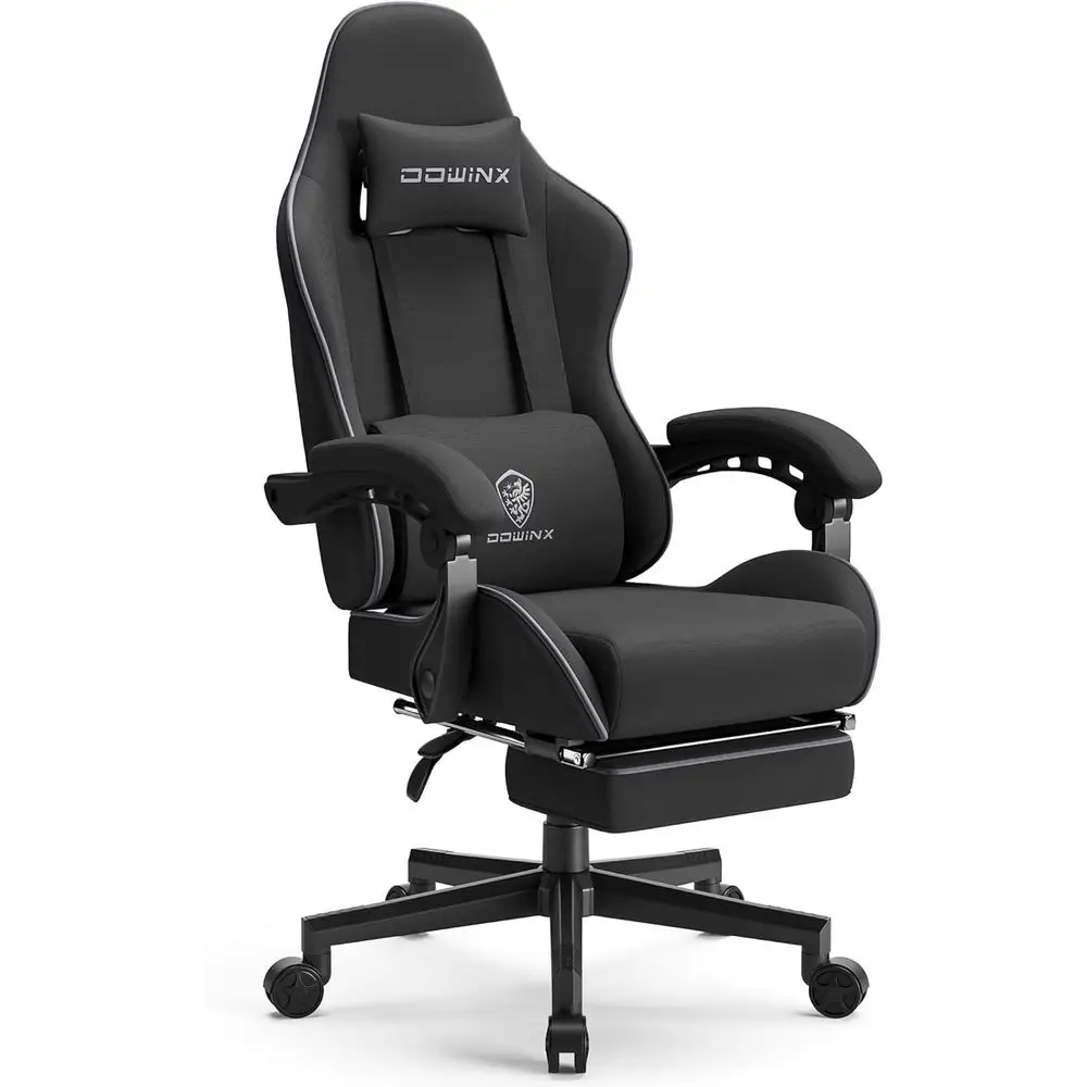 

Ergonomic High-Back Gaming Chair with Spring Cushion, Adjustable Armrests, and Footrest (Black)