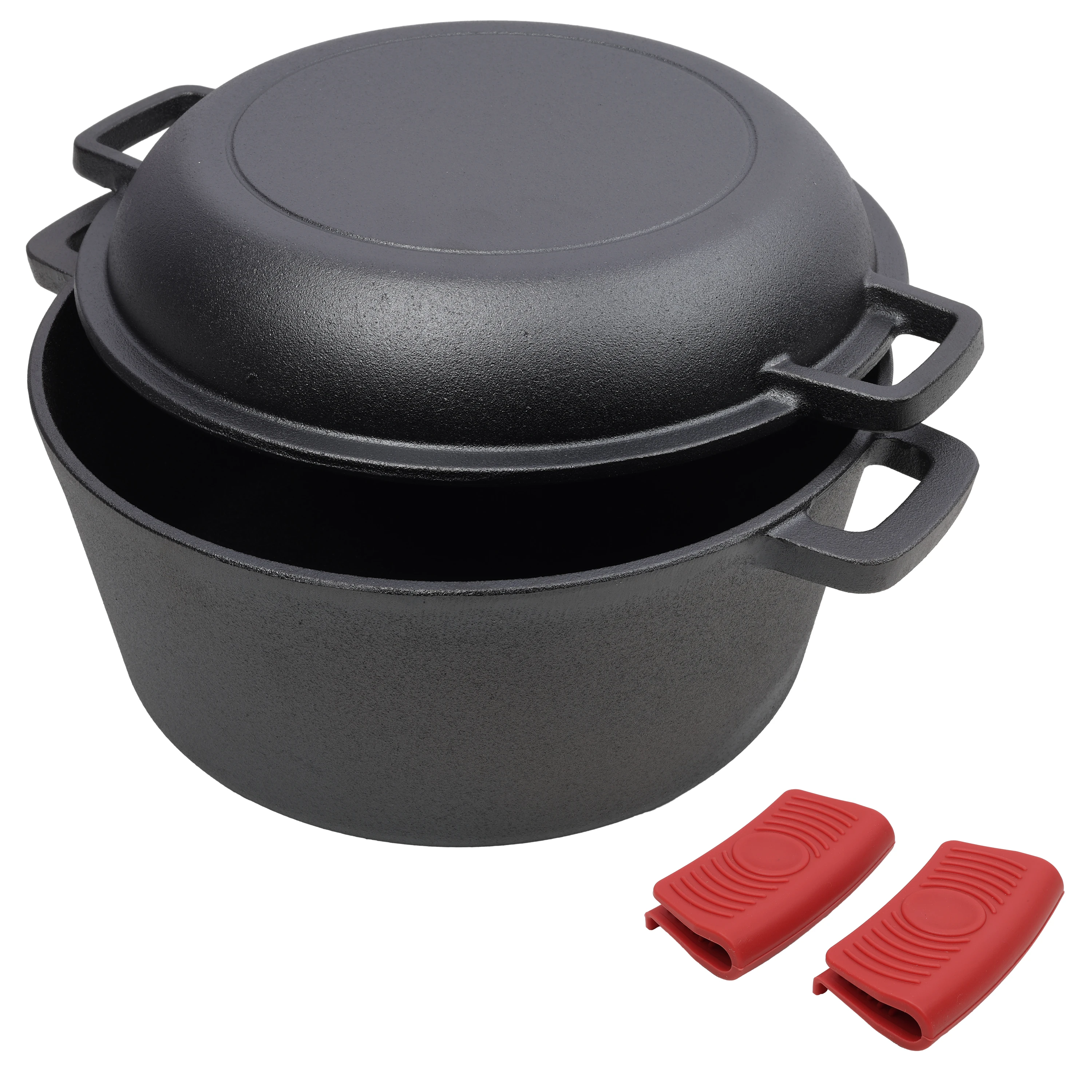 

2 in 1 Pre-Seasoned Cast Iron Dutch Oven With Dual Handles, Outdoor Camping Deep Pot for Camping Fireplace Cooking BBQ Baking Ca