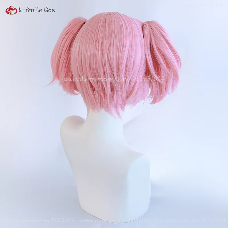 Anime Madoka Kaname Cosplay Pruik Lichtroze Dubbele Paardenstaart Clip Pruik Hittebestendig Synthetisch Haar Halloween Party Pruiken + Pruik Cap