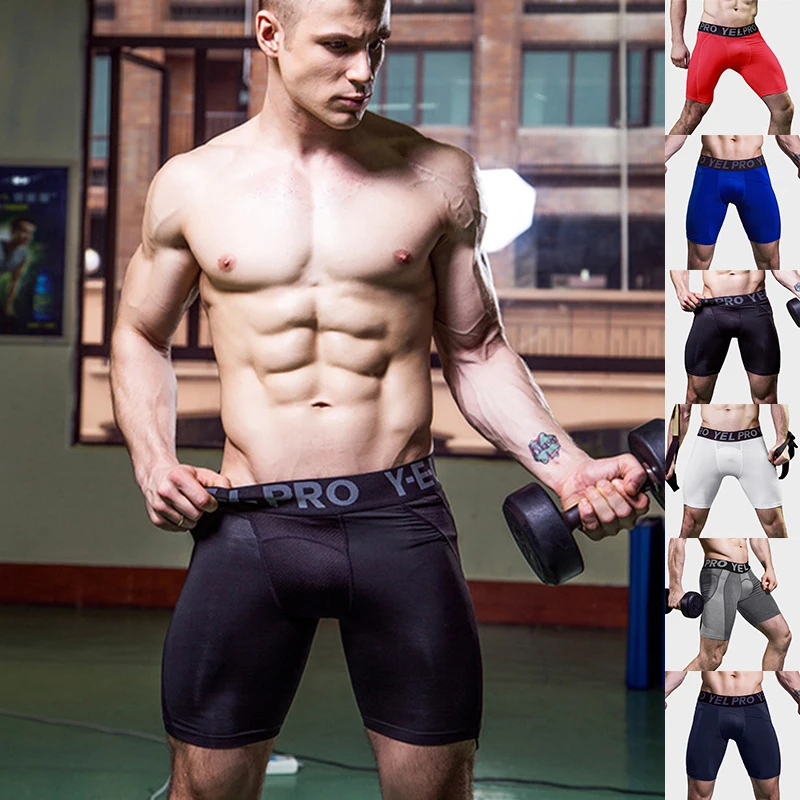 New Male Fitness Quick-Drying Tight Shorts Elastic Compression Leggings Training Pants Men Running Shorts Comfort Black Gray