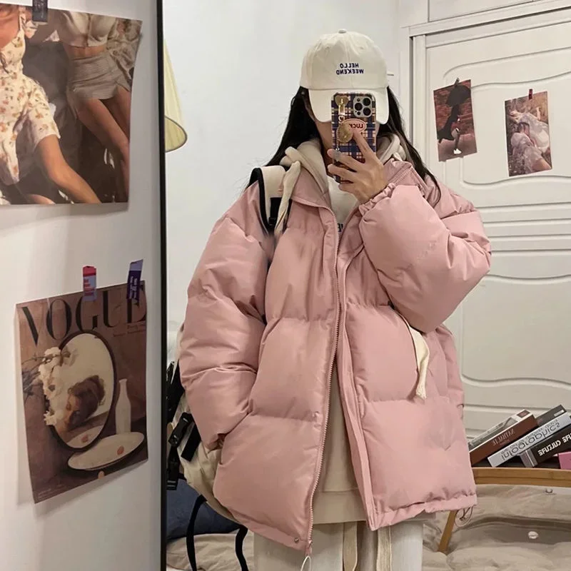 Short Jacket Woman Parkas Fall Winter 2023 Thick Warm Spliced Coat Korean Fashion Loose Puffer Outerwear