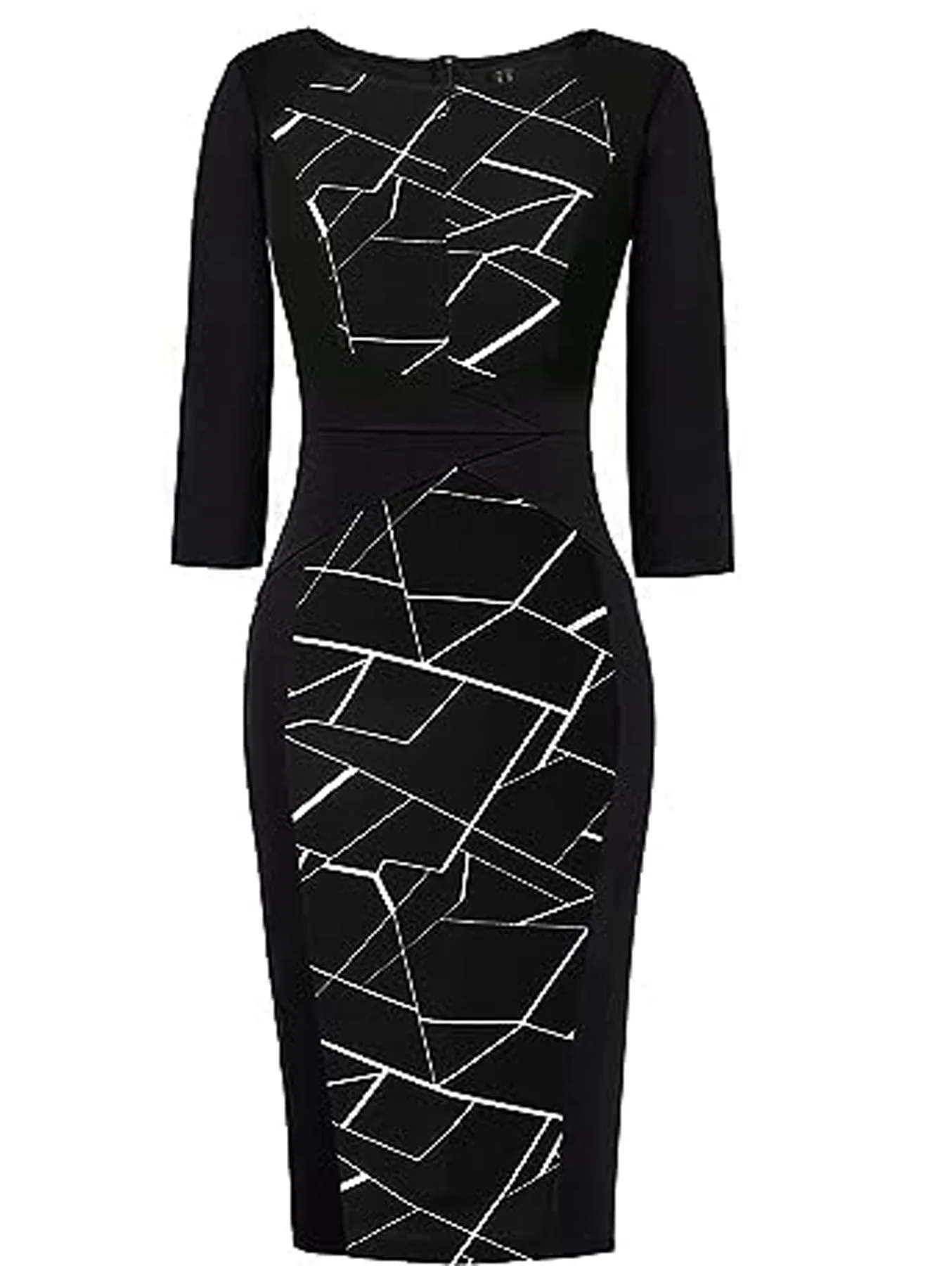 Dames Elegant Zakelijk V-hals 3/4 mouw Herfst Kantoorwerk Knielengte Bodycon-jurk Geometrische print Patchwork Slim Fit - afbeelding 2