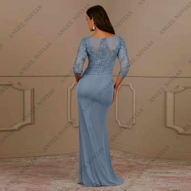 Vestido de noche de satén con lentejuelas, traje elegante de sirena/trompeta, cuello de joya brillante, longitud hasta el suelo, invitados de boda, madre de la novia