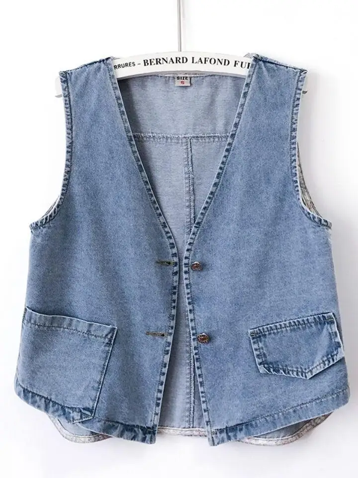 

Slim Fit ort Denim Vest Women's V-Ne Thin Top Retro Hong Kong Sle Layering Spring Summer New Arrival Casual Commute