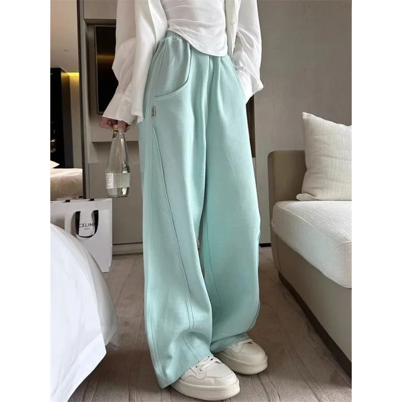 2023 New Spring and Autumn Fashion Street Sports High Waist Sagging Loose Slim Versatile Solid Color Casual Wide Leg Pants
