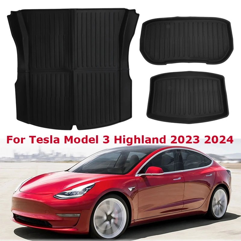 Trunk Mats For 2024 Tesla New Model 3+ Highland Front Rear Trunk Frunk Storage Waterproof Protective Pad Set TPE Piano Key Style