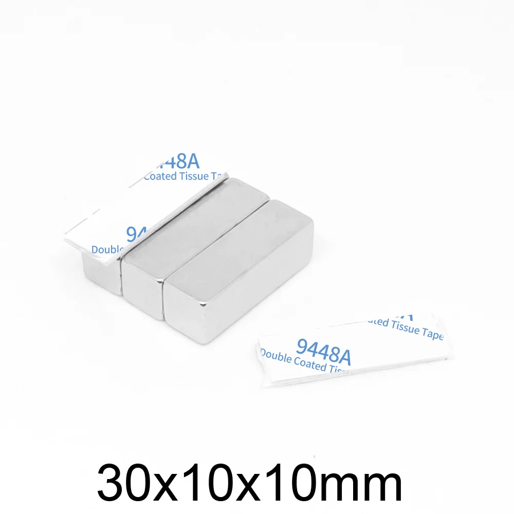 1/2/5/10/15/20PCS 30x10x10mm Block Rare Earth Neodymium Magnet With 3M Self - Adhesive 30x10x10 Permanent Strong Magnet 30*10*10