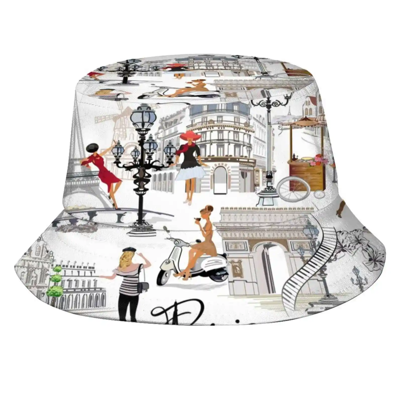 Travel To Paris Sun Cap Fisherman Hat Bucket Hats Paris Travel Eiffel Tower French Red Black Gold Museum Flowers Ohh La La