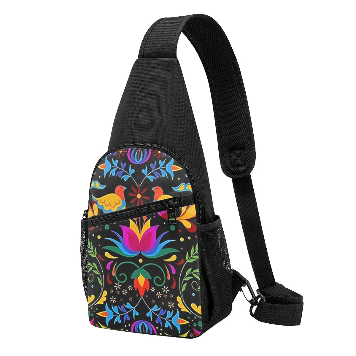 Mexican Flowers And Birds Chest Bag Men Sling Crossbody Backpack Chest Bag Traveling Hiking Daypack Shoulder Bag