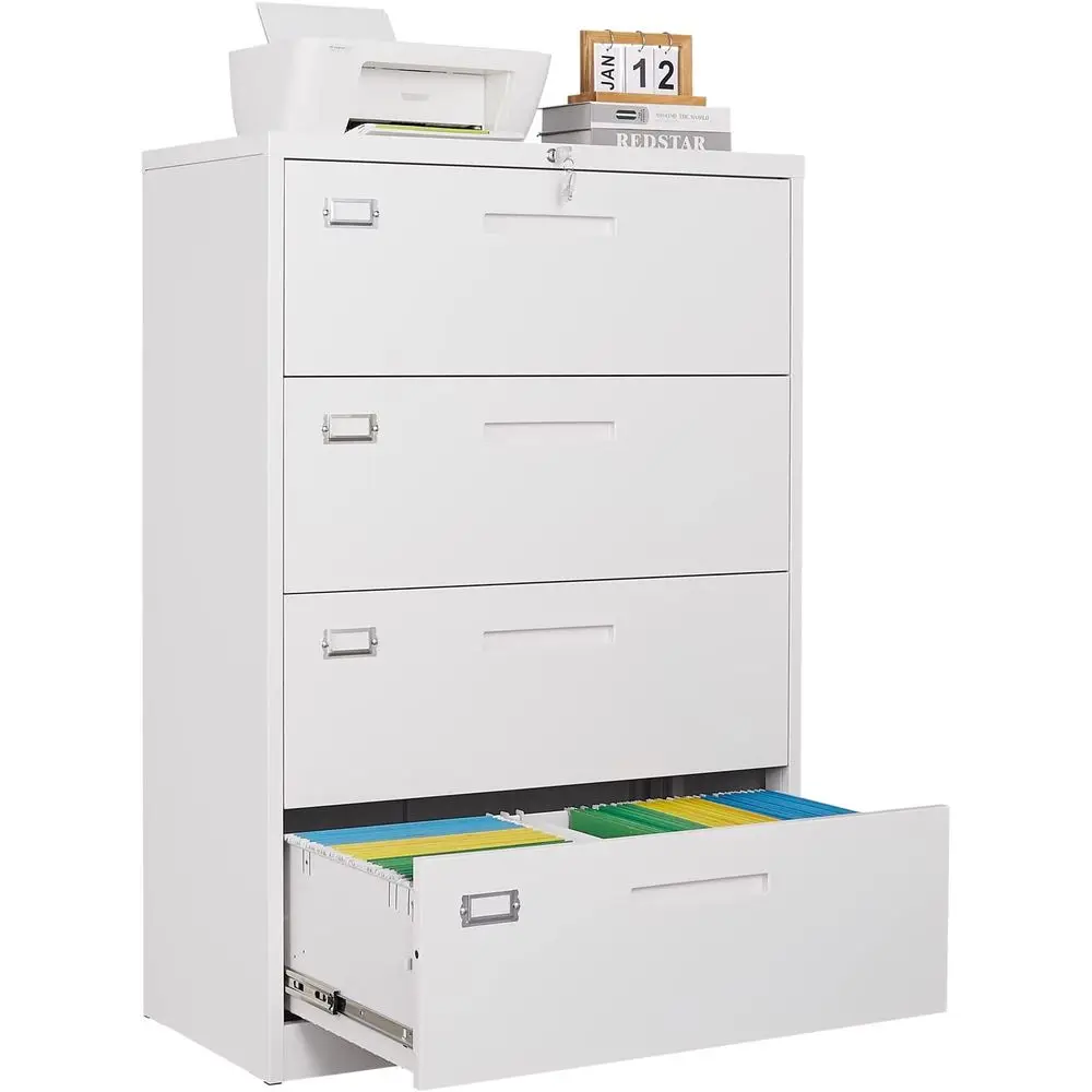 

White A4/Legal Size Lockable Lateral Filing Cabinet for Home or Office, Assembly Required