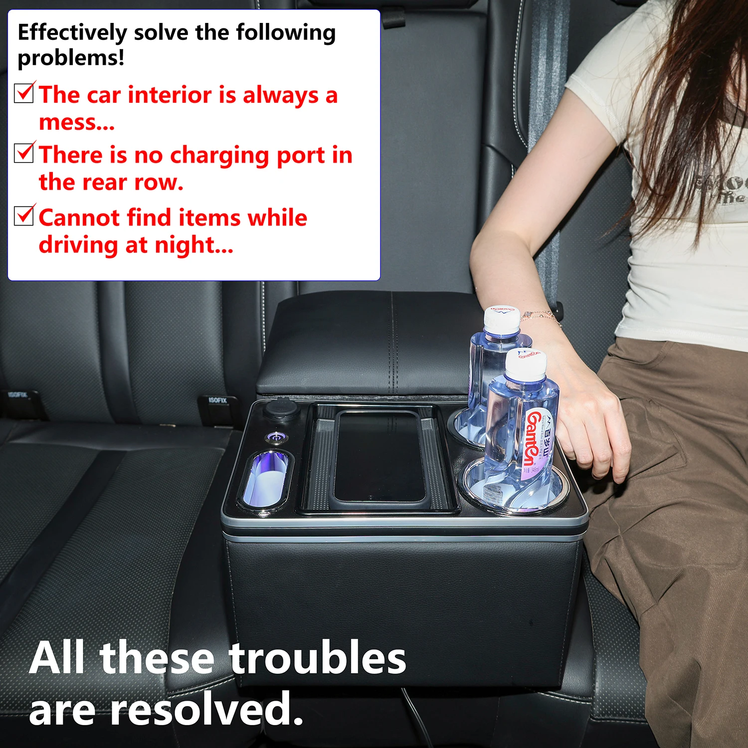 For Universal Car Rear Seat Armrest Box Cup Holders Storage Box Back Seat Multifuctional Armrest