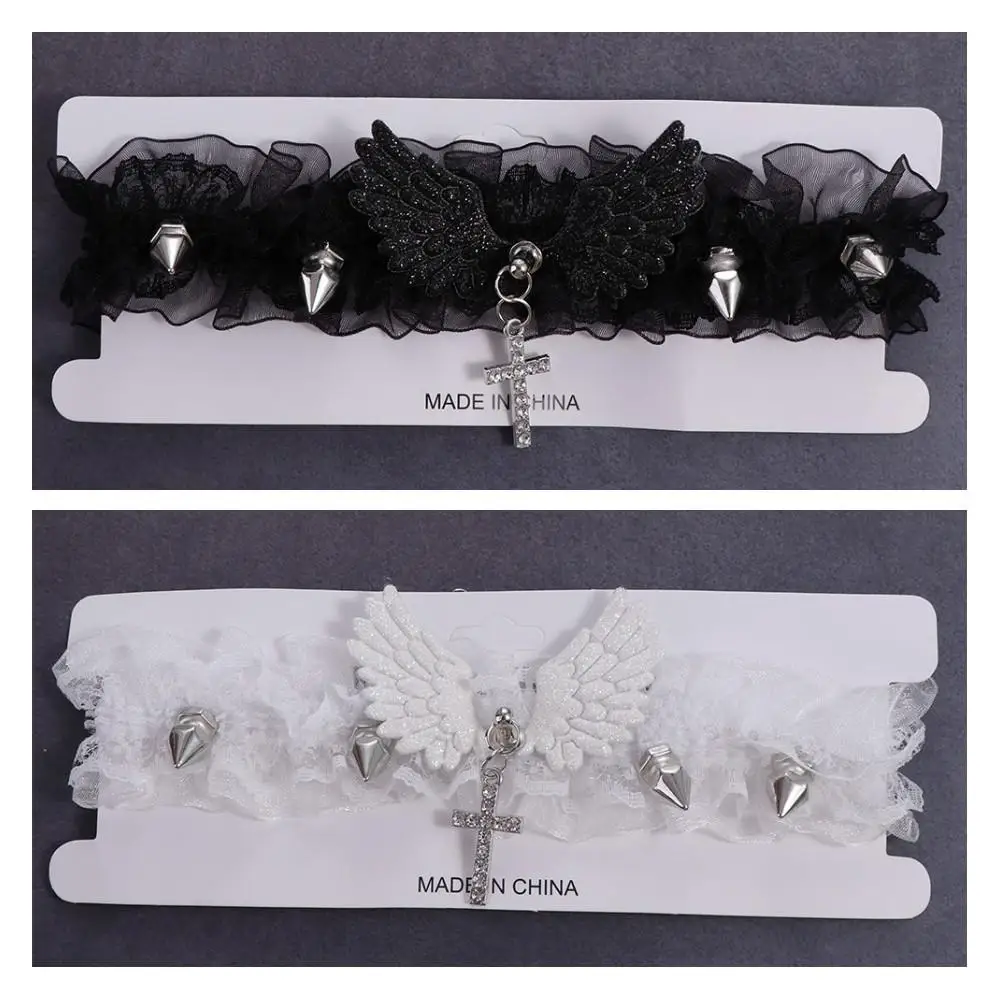 لوليتا بلون المرأة قلادة أجنحة الملاك واسعة الدانتيل الدانتيل المختنق حساسة الشرير نمط الجلود قلادة سيدة #2