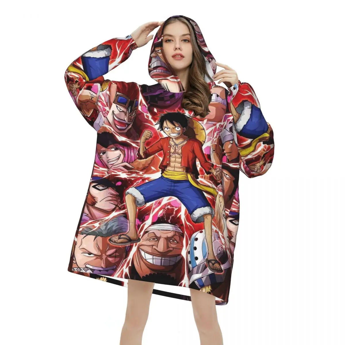 Luffys Zoro Onepiece O-one-pieces-s Anime Oversized Blanket Hoodie Sweatshirt Long Fleece Hooded Wearable Blanket
