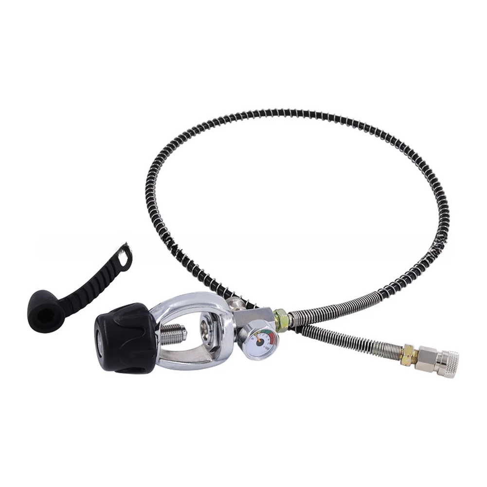 36 Inch Spring Tubing Diving Converter with G5/8 Male Thread for Oxygen Cylinder Connection and Pressure Gauge Integration