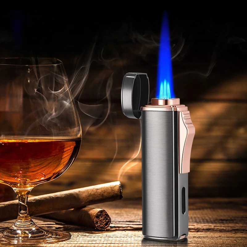 2024 New Luxury Cigar Lighter Torch Metal Straight Jet Butane Lighter Smoking Accessories Cool Cigar Punch Men\'s Gifts