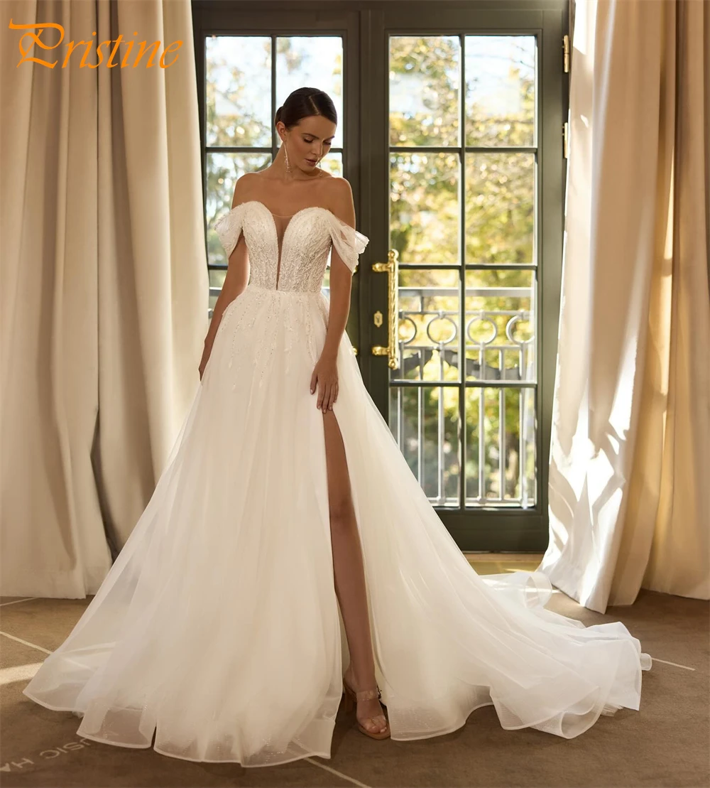 Vestido de novia de Organza blanco bohemio personalizado, vestidos de novia sexis con escote en forma de corazón y hombros descubiertos, bata de novia suave con corte en A